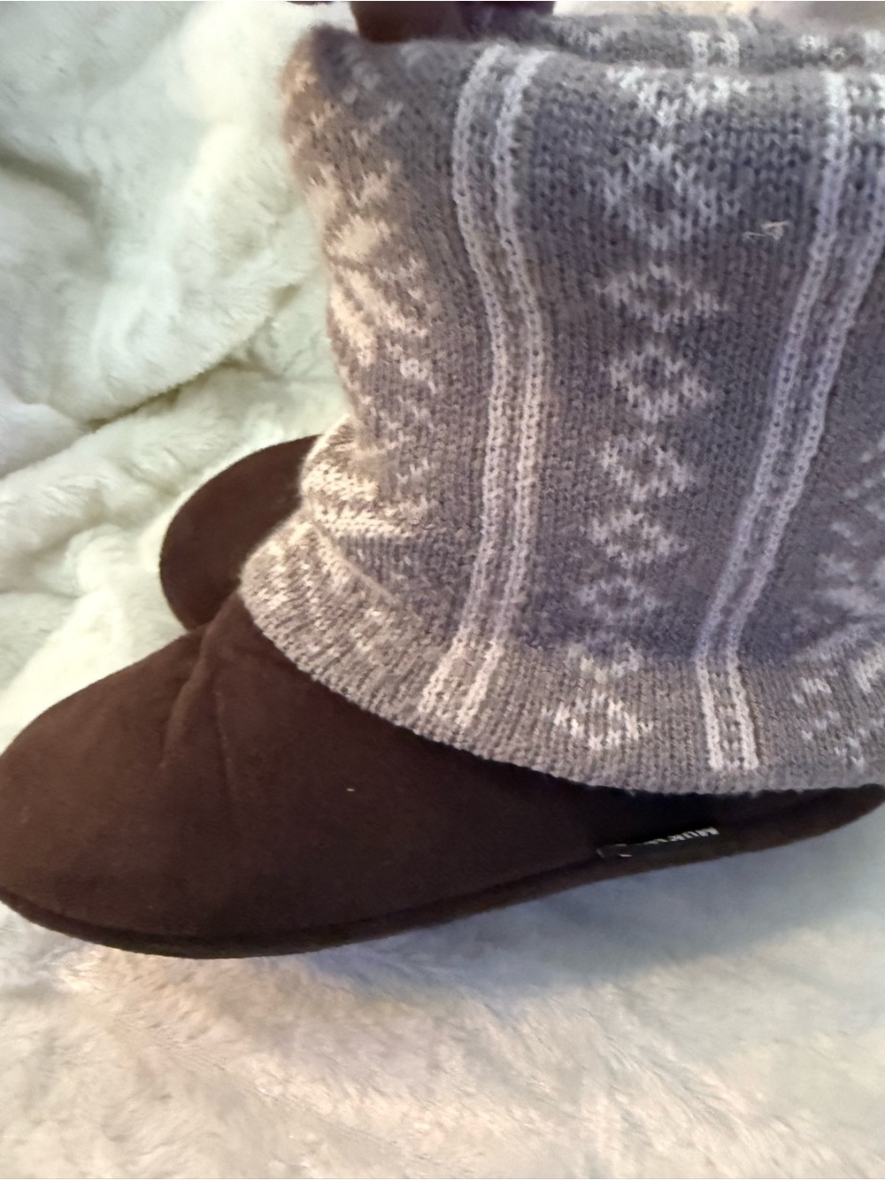 MUK LUKS Faux-Fur Lined Brown SLIPPER BOOTS Fold Down Womens Size Medium 7-8